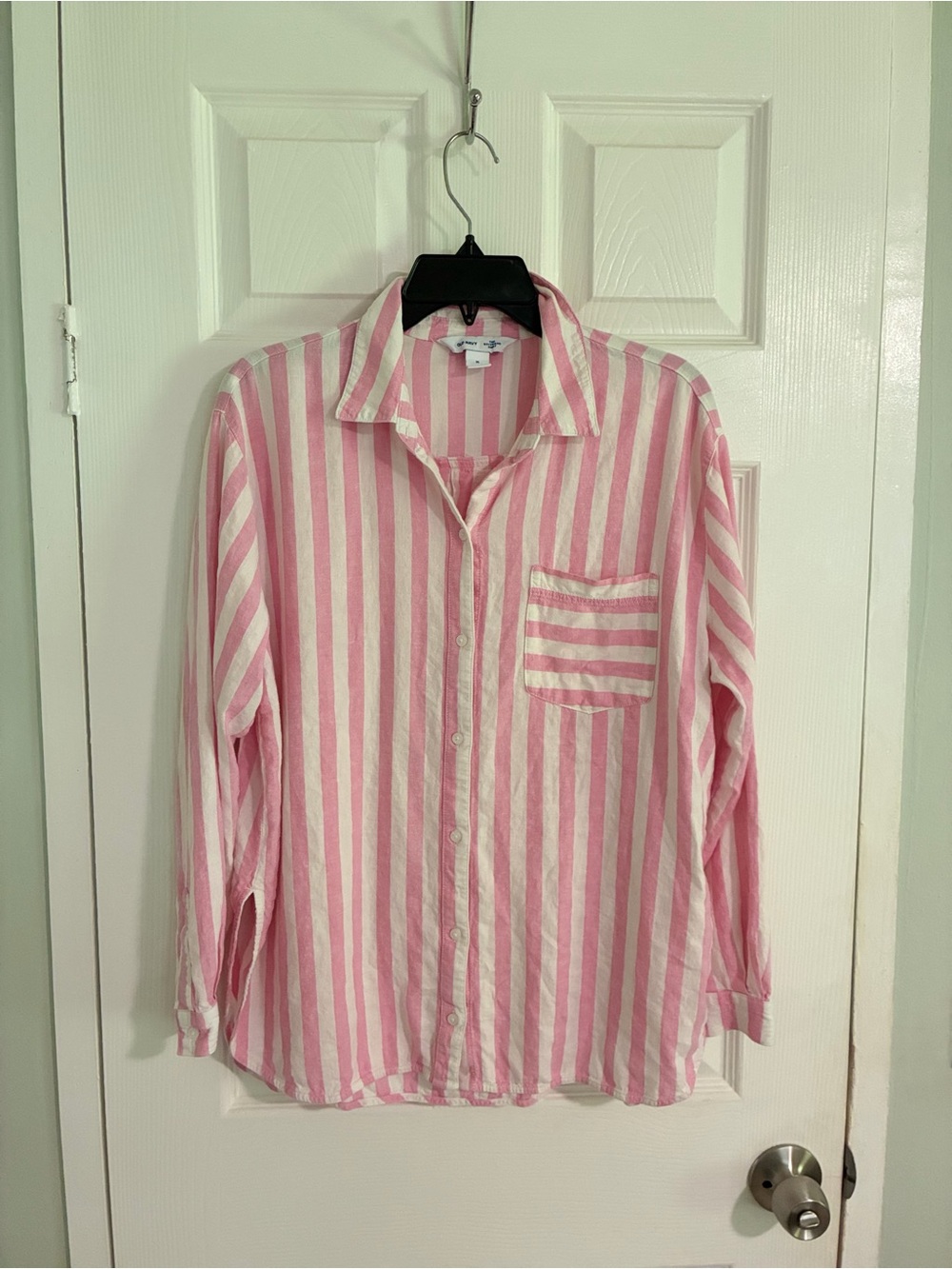 Old Navy Pink & White Striped Button-Up Shirt